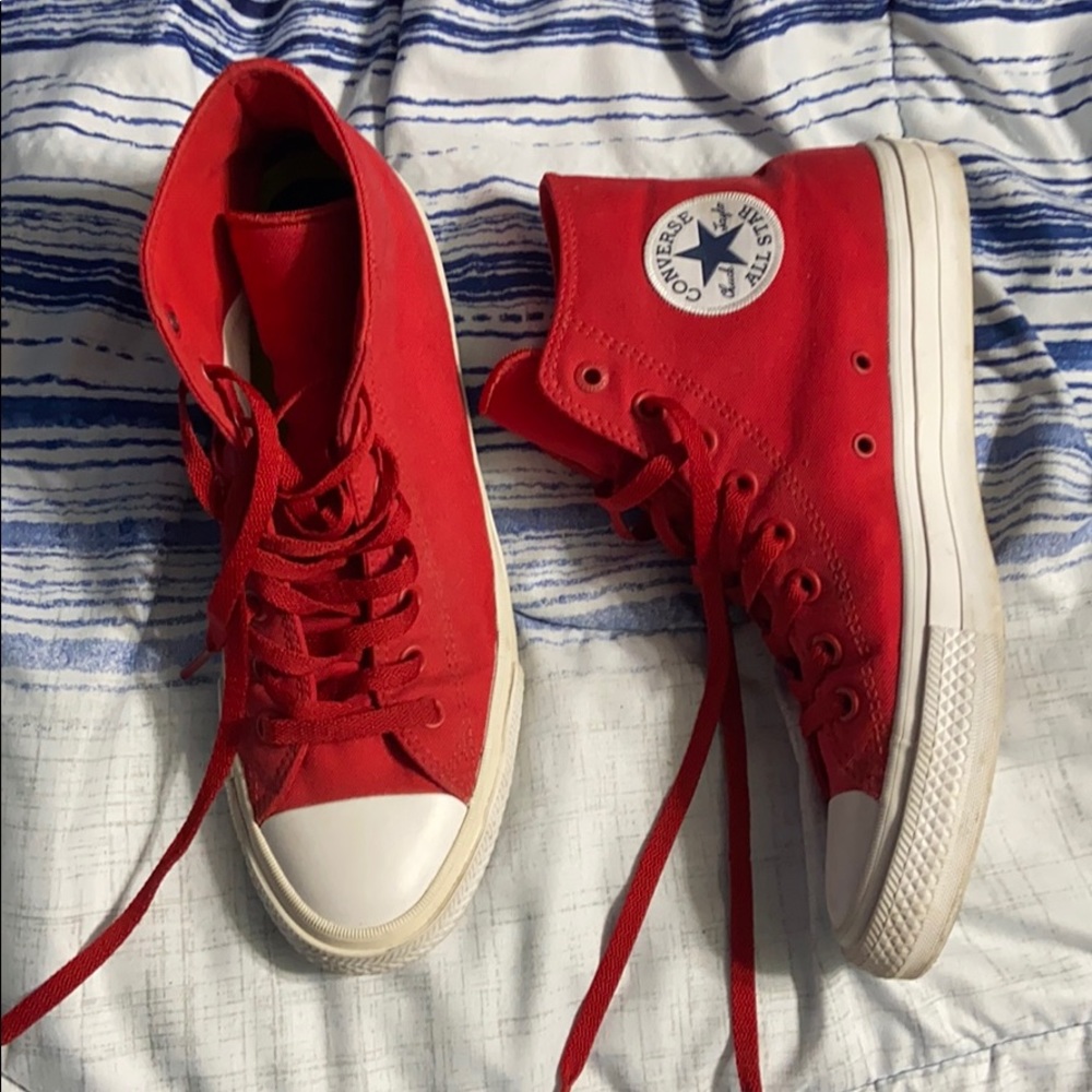 High top red converse with red laces